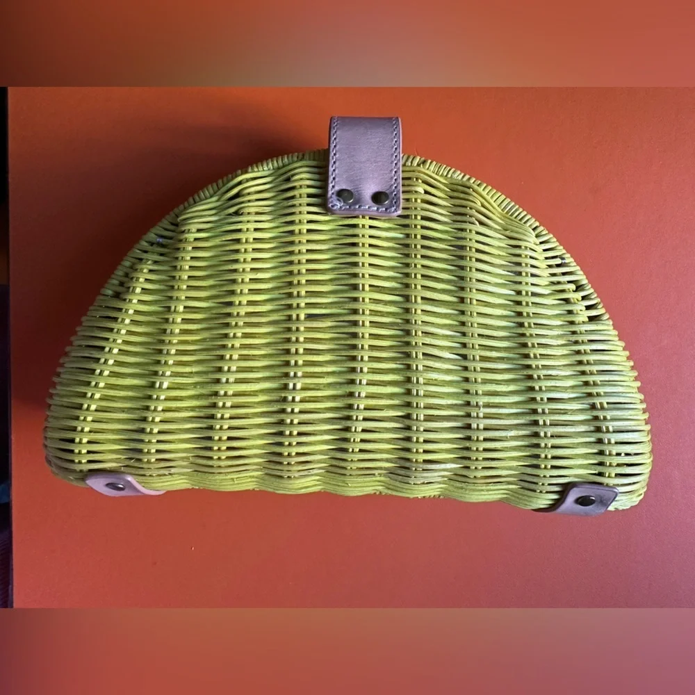 J Crew Fan Rattan Straw Clutch Bag Tan As Seen On Meghan Markle in sunny yellow - Picture 2 of 5